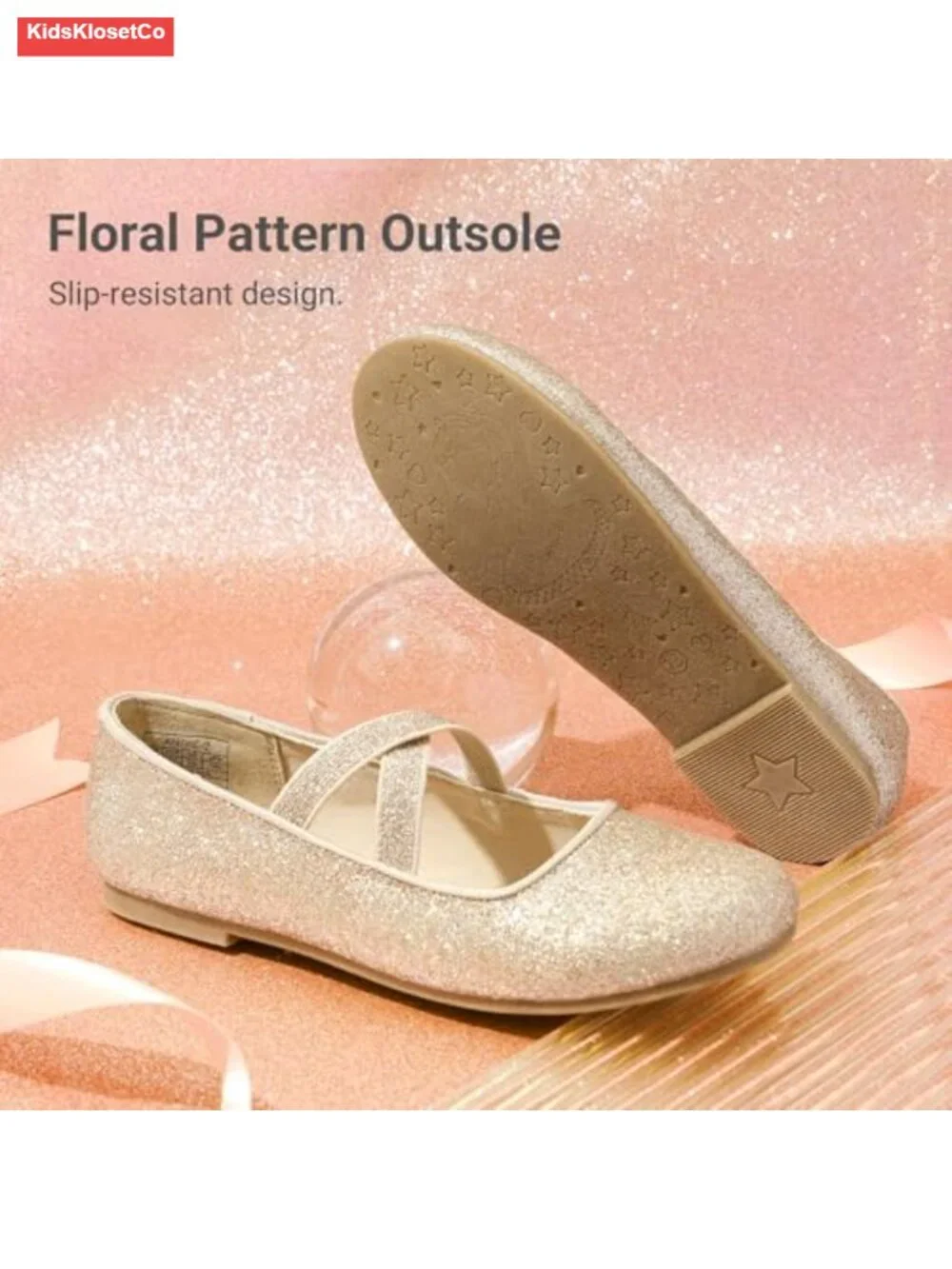 Girls Ballerina Dress Shoes Mary Jane Flats Crossover Straps Round Toe Glitter
